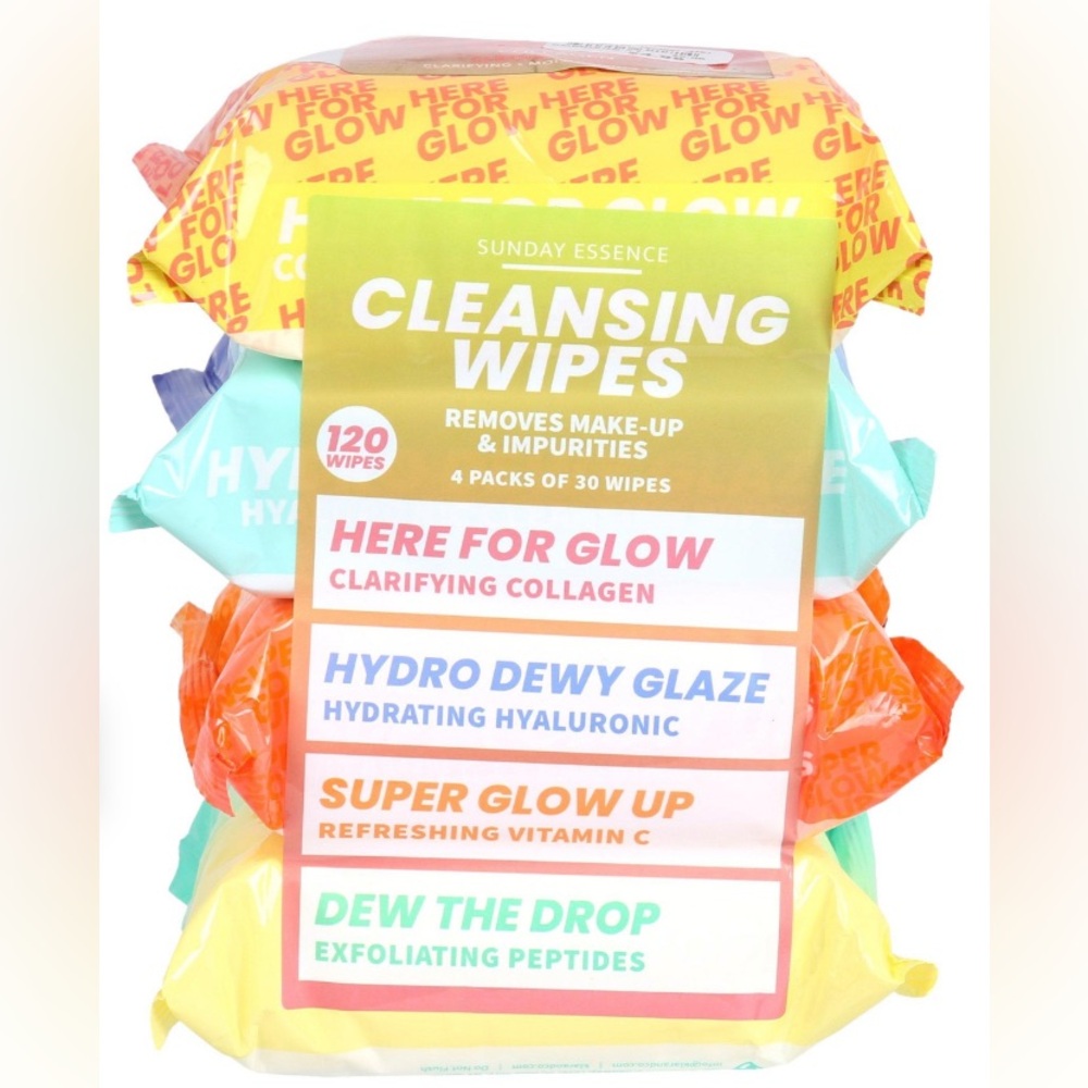 4 Pack (120 wipes) Collagen & Hyaluronic Facial Cleansing Wipes